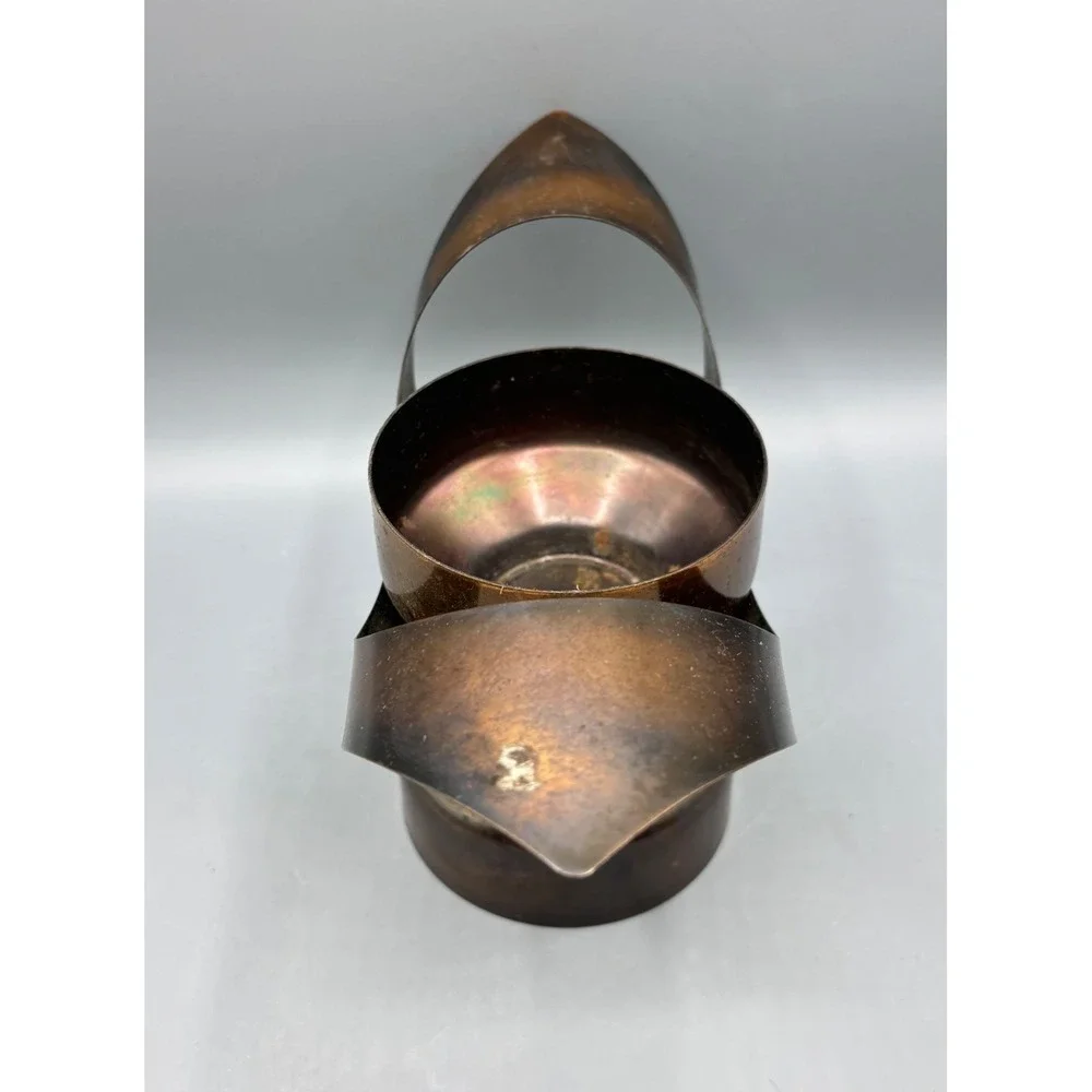 Vtg Mid Century Modern Copper Brass Tone Metal Candle Holder Sculpture Art Decor